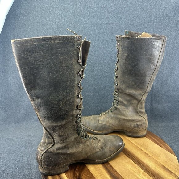 Military WWII Era Knee Height Lace Up Boots With Hobnail Soles & Heels Sz 7.5 - Picture 9 of 12